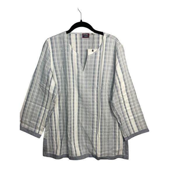 UNTUCKit‎ 3/4 Sleeve Length V-Neck Tunic in Gray and White Stripe Size 16 NWT - Picture 2 of 9